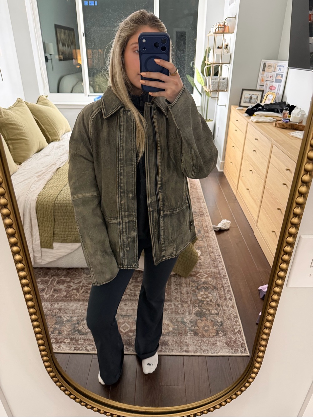 Washed Real Leather Zip-Front Jacket